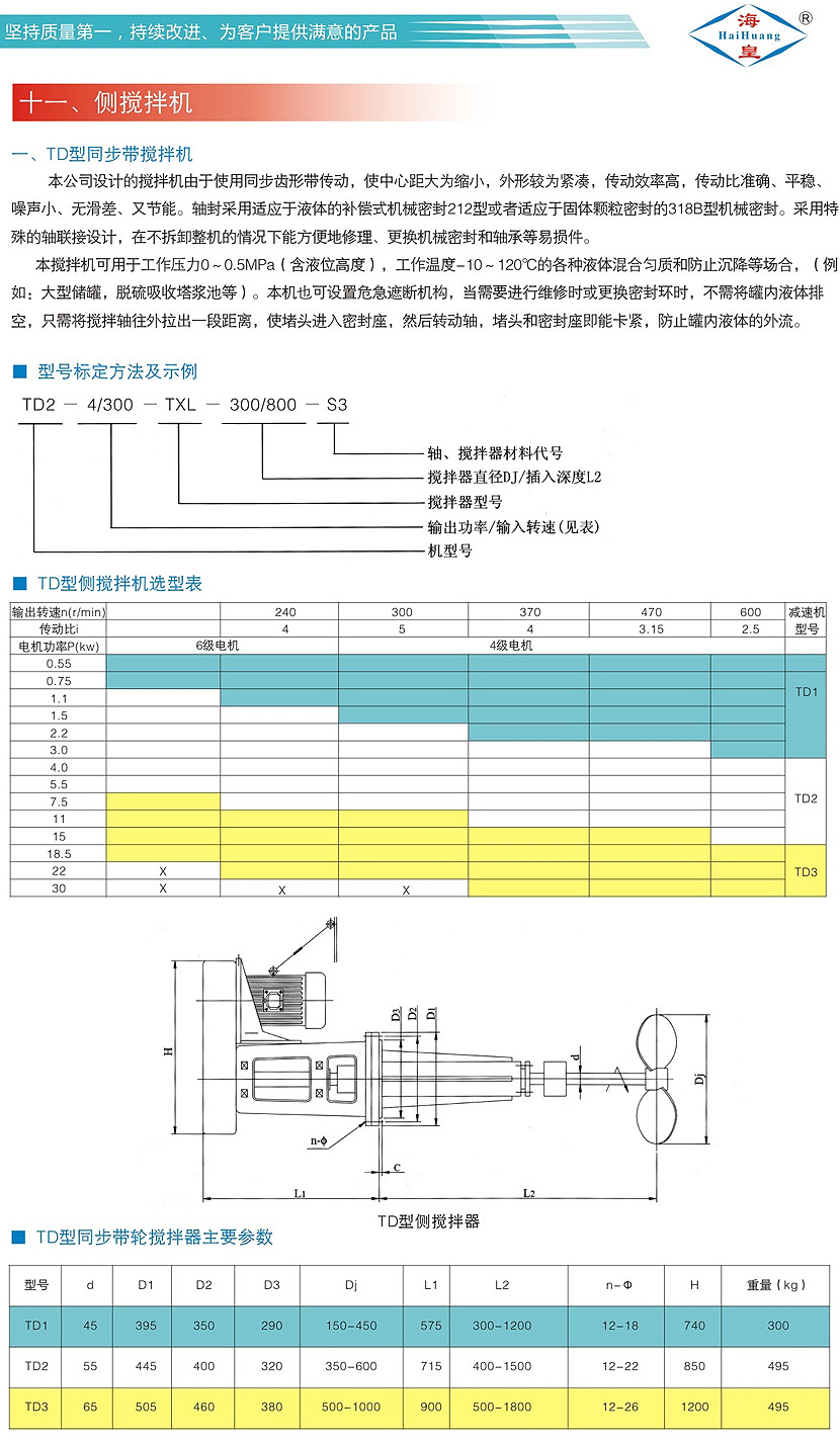 TD型带传动侧入式搅拌机